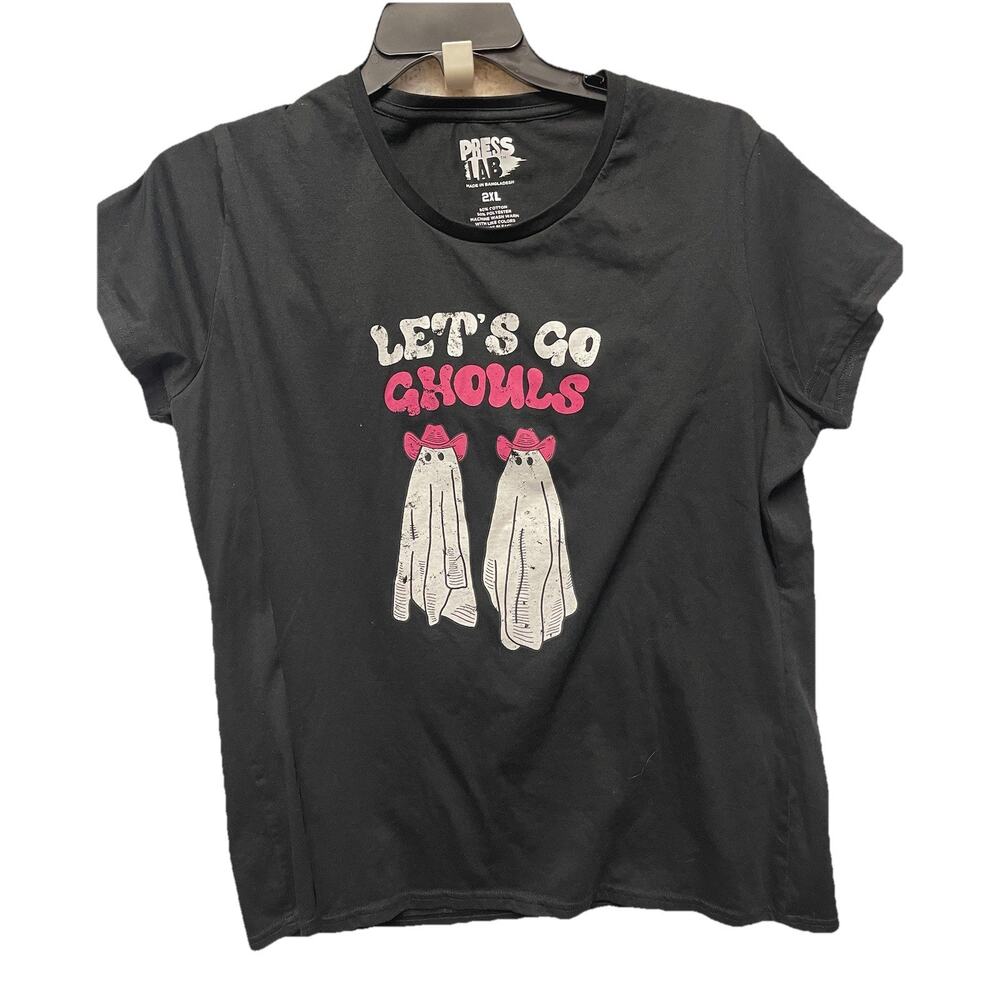 Press Lab Women's Black 2XL Let’s Go Ghouls T Shirt Tee Casual Comfort